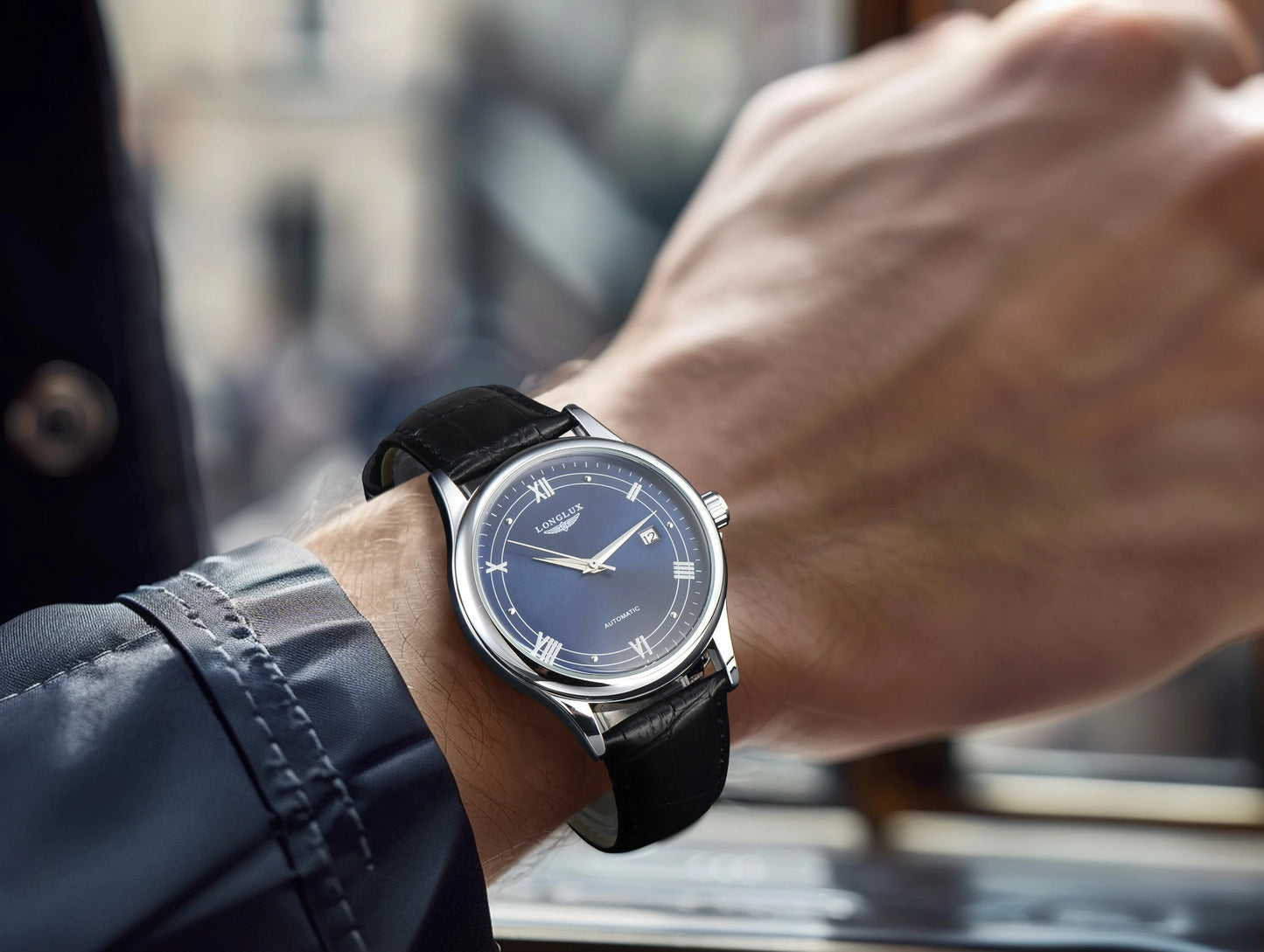 mechanical wristwatches men watch luxury blue watch waterproof watch fashion leathers calendar roman free shipping items