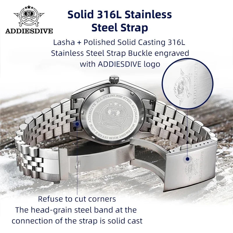 ADDIESDIVE Top brand Automatic Mechanical Watch AD2118 Business Wristwatch Luxury Watches 100M Dive Luminous relogios masculinos