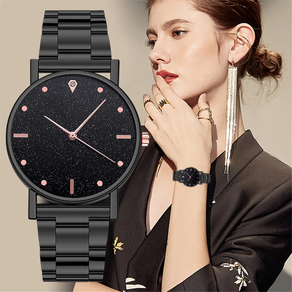 Relojes de acero inoxidable a la moda para mujer, reloj de pulsera de cuarzo de lujo para mujer, reloj informal a la moda para mujer, reloj femenino