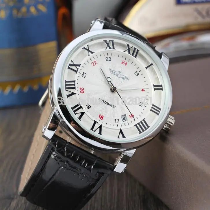 Fashion Winner Top Brand Luxury Men's Genuine Leather Calendar Waterproof Fully Automatic Mechanical Business Wrist Watches