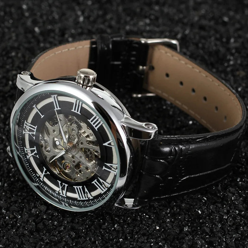 Fashion Winner Top Brand Hollow Roman Handwinder Mechanical Man Student Leather Simple Modelled After An Antique Wrist Watches