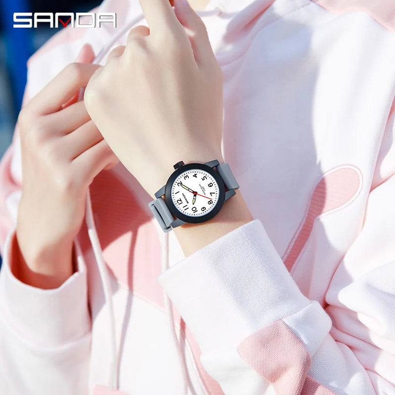 SANDA Women Watches Fashion Silicone Analog Quartz Wrist Watch Baseball Sports Waterproof Boy Girl Casual Clock Children Gifts