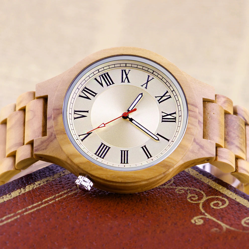 Classic Khaki Roman Digital Men's and Women's Wood Quartz Watch Fashion Business Street Fashion Accessories Wood Clock