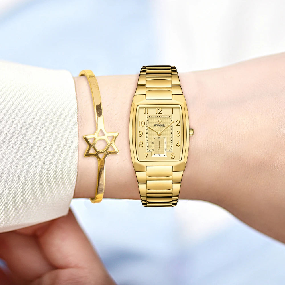Wwoor Top Brand Gold Women Watches Creative Full Steel Women's Bracelet Wrist Ladies Square Waterproof Female Relogio Feminino