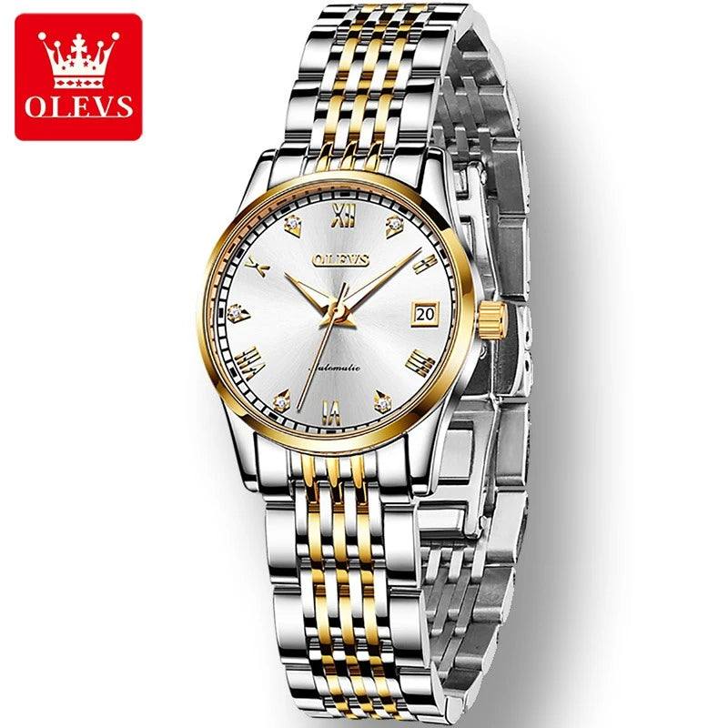 OLEVS 6602 Fashion Mechanical Watch Gift Stainless Steel Watchband Round-dial Week Display Calendar Luminous