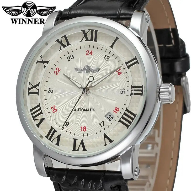 Fashion Winner Top Brand Luxury Men's Genuine Leather Calendar Waterproof Fully Automatic Mechanical Business Wrist Watches