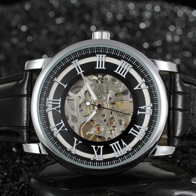 Fashion Winner Top Brand Hollow Roman Handwinder Mechanical Man Student Leather Simple Modelled After An Antique Wrist Watches