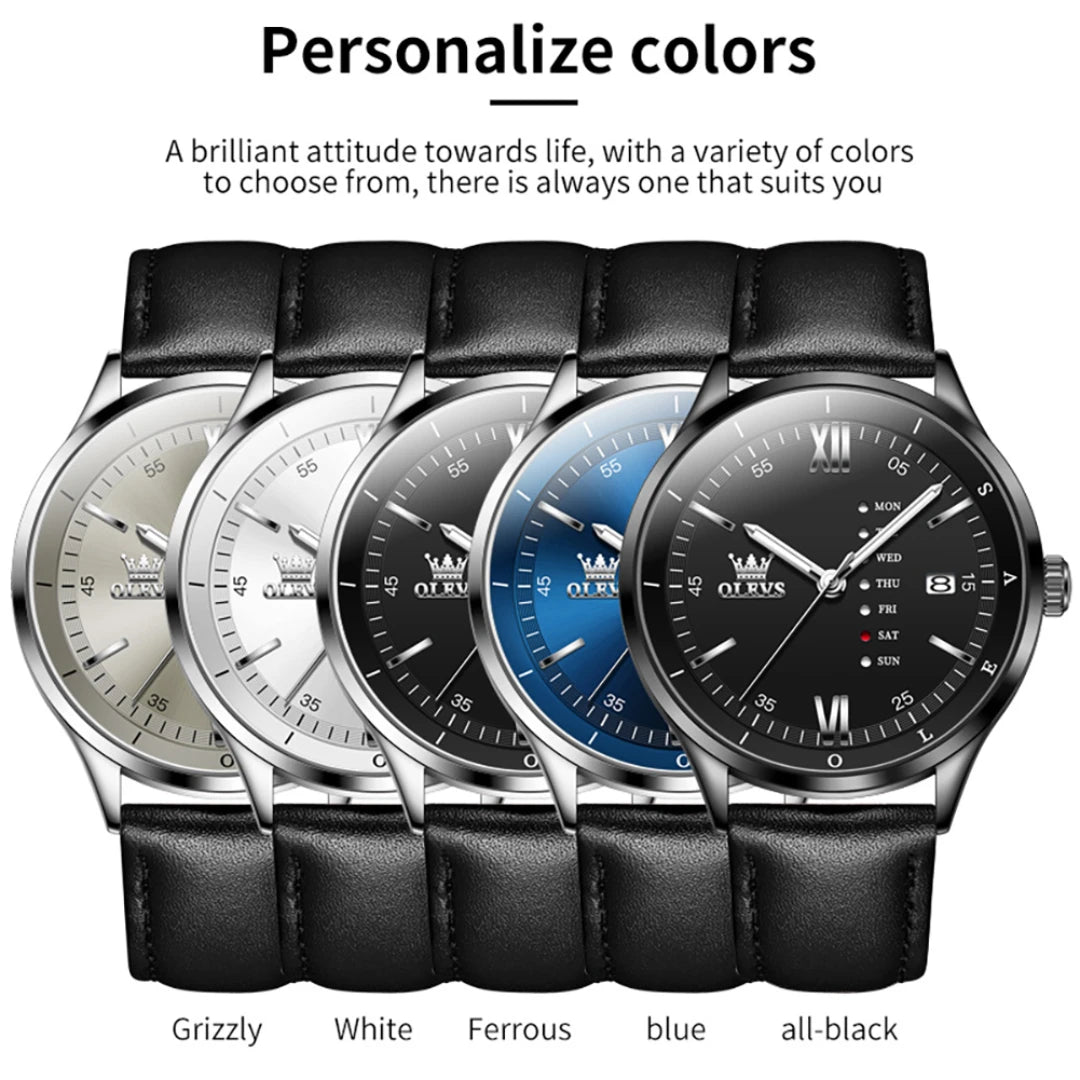 OLEVS 2931 Quartz Fashion Watch Gift Leather Watchband Round-dial Calendar