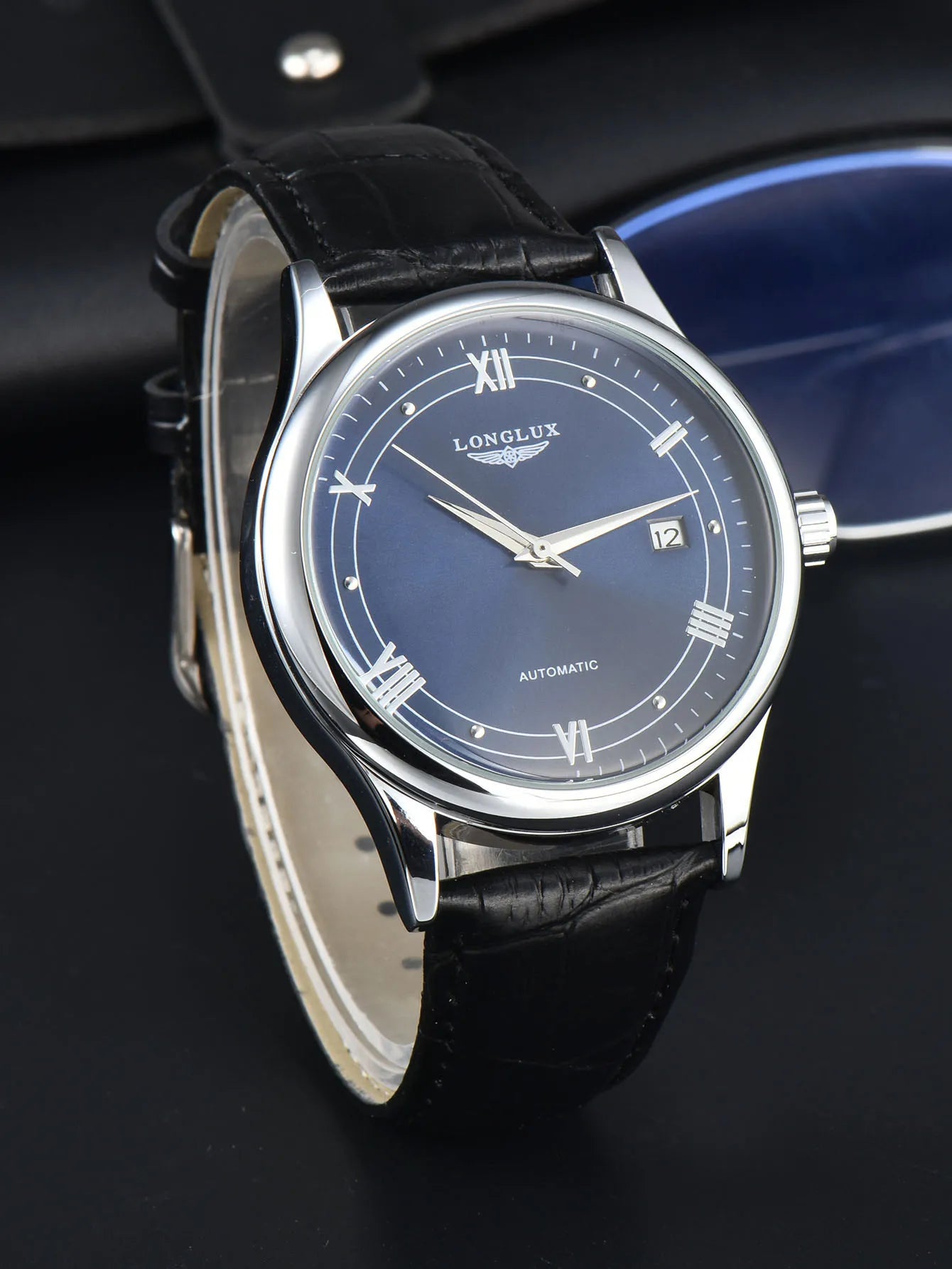 mechanical wristwatches men watch luxury blue watch waterproof watch fashion leathers calendar roman free shipping items