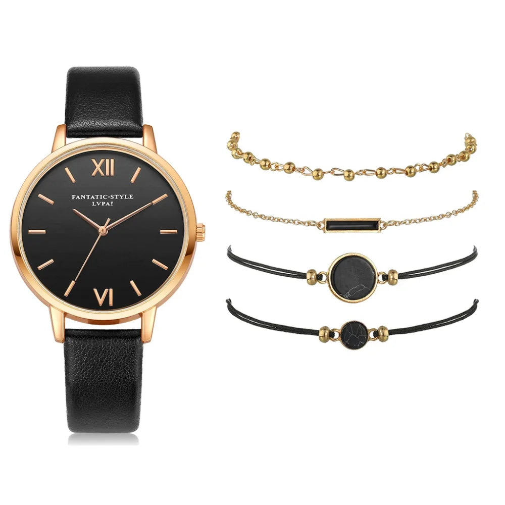 New Fashion Watch Set Women Wristwatches Leather Band Quartz Wristwatches Ladies Girls Casual Watches Reloj Mujer Montre Femme