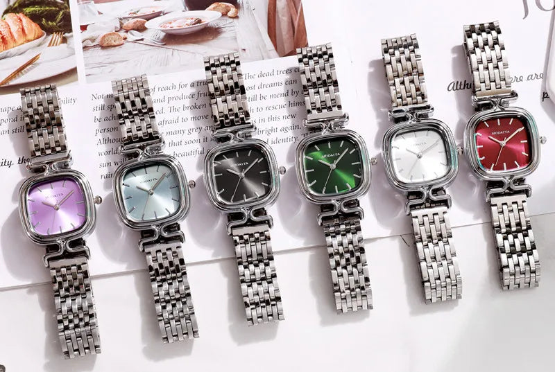 Fashion Luxury Square Women's Watches Brand Ladies Quartz Wristwatch Classic Silver Simple Femme Steel Band Relogio Feminino