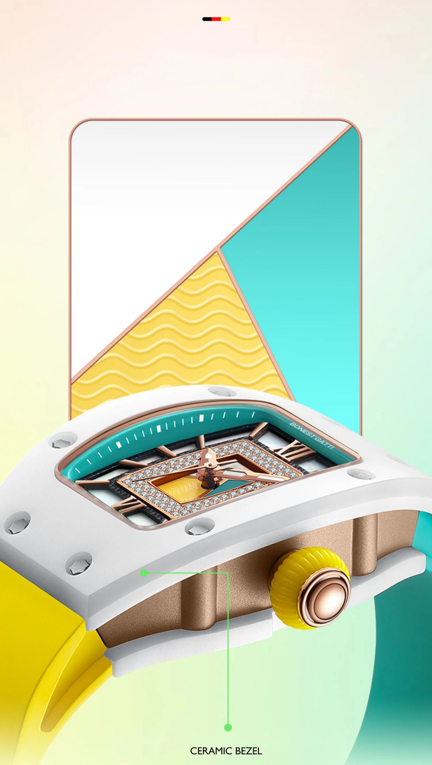 BONEST GATTI Reloj Automático para Mujer Relojes de Lujo para Mujer Reloj de Pulsera mecánico Tonneau Correa de Fluororubber de Zafiro Cierre de Mariposa