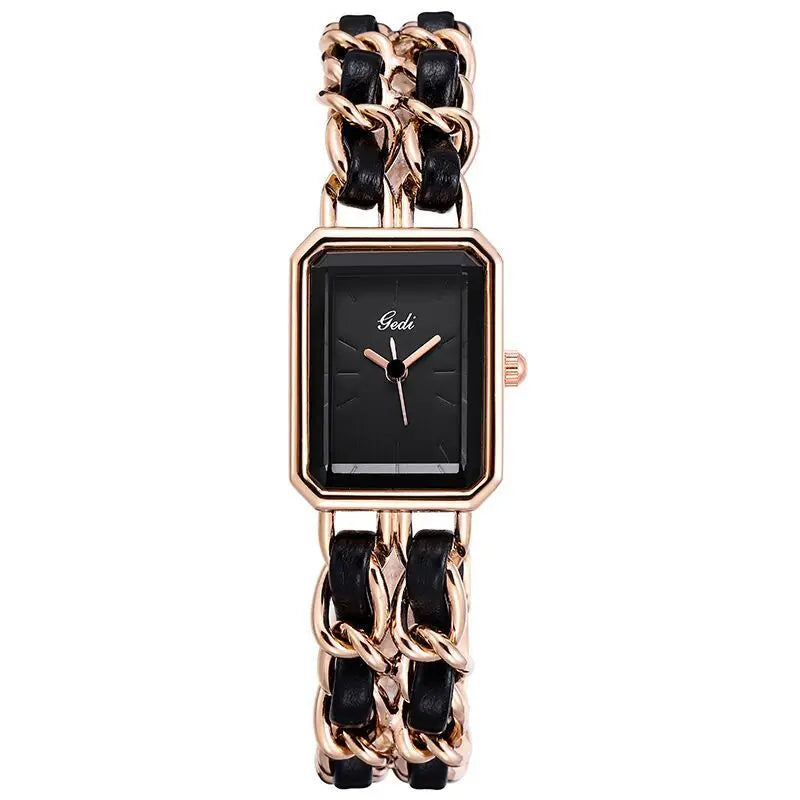 Fashion Gedi Top Brand Vintage Women Square Small Dial Elegant Retro Weaving Bracelet Women's Waterproof Watch Reloj Para Mujer