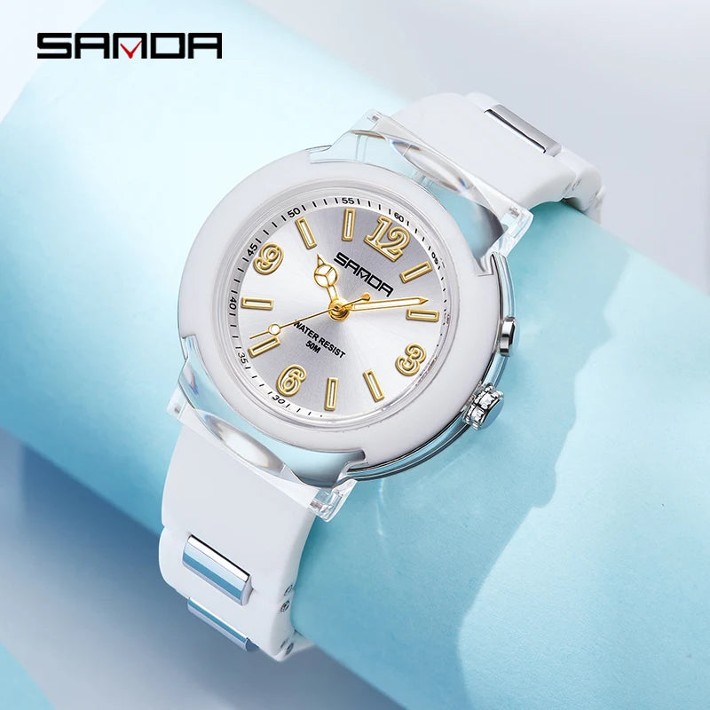 Fashion Trend Outdoor Leisure Temperament Versatile for Girls 2024 New Sanda 6104 Watch Quartz Watch LED Light