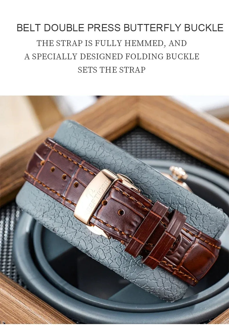 Reef Tiger Men Automatic Watch 42.5mm Mechanical Wristwatch 50M Waterproof Luminous Multi Dial Week,Date,24 Hours,World Time