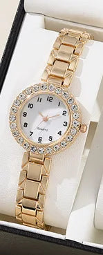 6PCS Set Ladies Watch Luxury Crystal Women Alloy Quartz Wristwatches Quartz Watch Casual Watch Necklace Bracelet Ring Set No Box