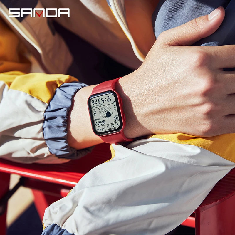 Fashion Sanda Upgradation Mens Outdoor Sports Electronic Watches Square Design Wear Resistant Silicone Luminous 50m Waterproof