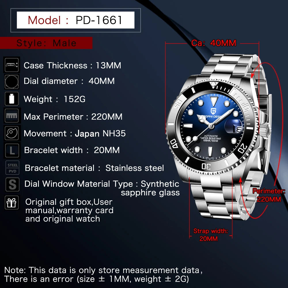 Pagani Design 2024 New NH35 Luxury Men's Automatic Mechanical Watch Top of the line Sapphire Stainless Steel Waterproof Sport 10