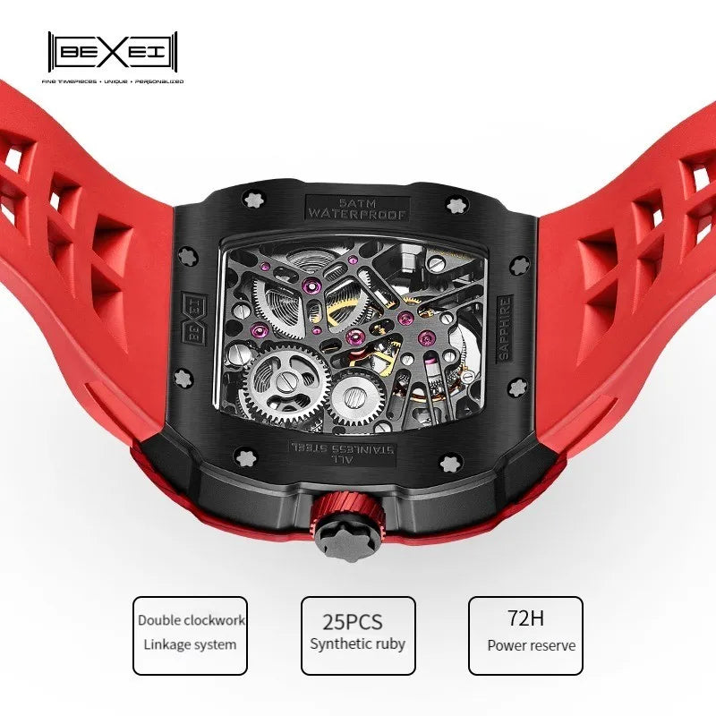 9089 manual mechanical men tourbillon watchs skeleton synthetic sapphire waterproof BX-053 movement Reserve 72H