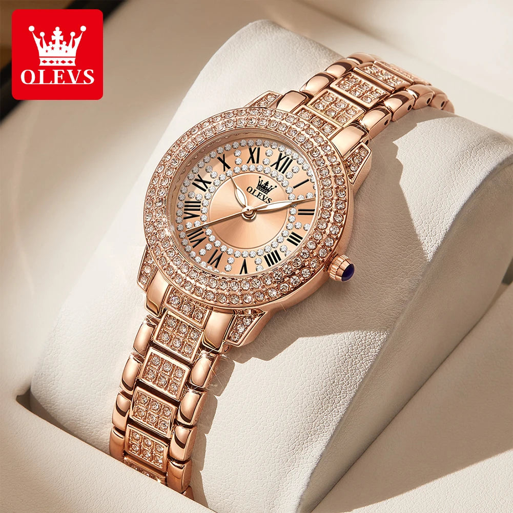 OLEVS Brand Luxury Women's Watches Original Diamond Watch for Women Fashion Elegant Stainless Steel Waterproof Quartz Wristwatch