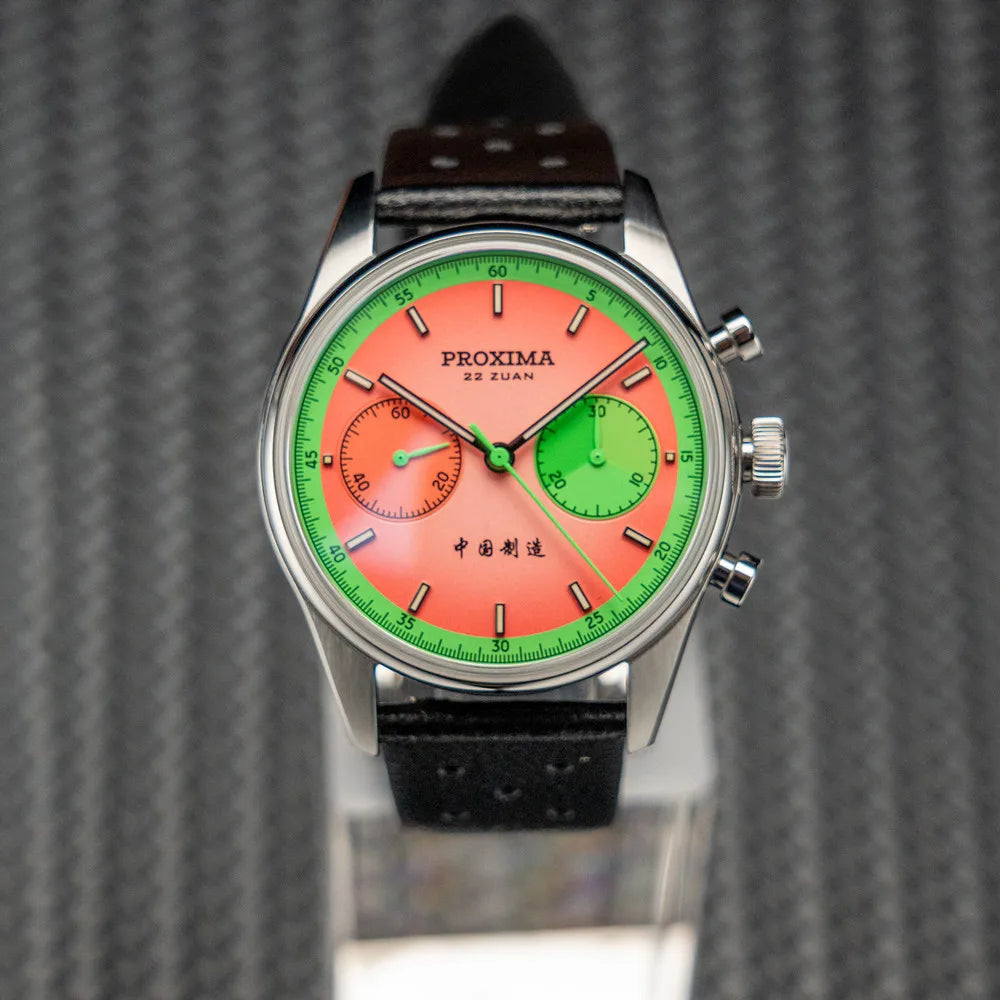 Proxima New PX1717 Watch of Mens Modify ST1902 Watermelon Dial Waterproof Chronograph Mechanical Wristwatches Domed Sapphire