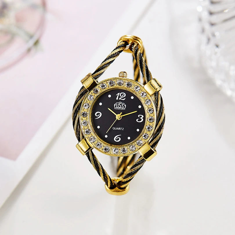 Bangle Watch Women Quartz Wristwatch Minimalist Dial Brand New Design Clock Fashion Diamond Rhinestone Bracelet Band Retro Reloj
