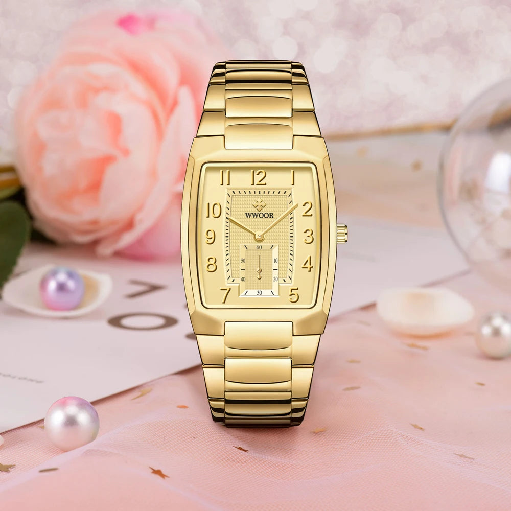 Wwoor Top Brand Gold Women Watches Creative Full Steel Women's Bracelet Wrist Ladies Square Waterproof Female Relogio Feminino