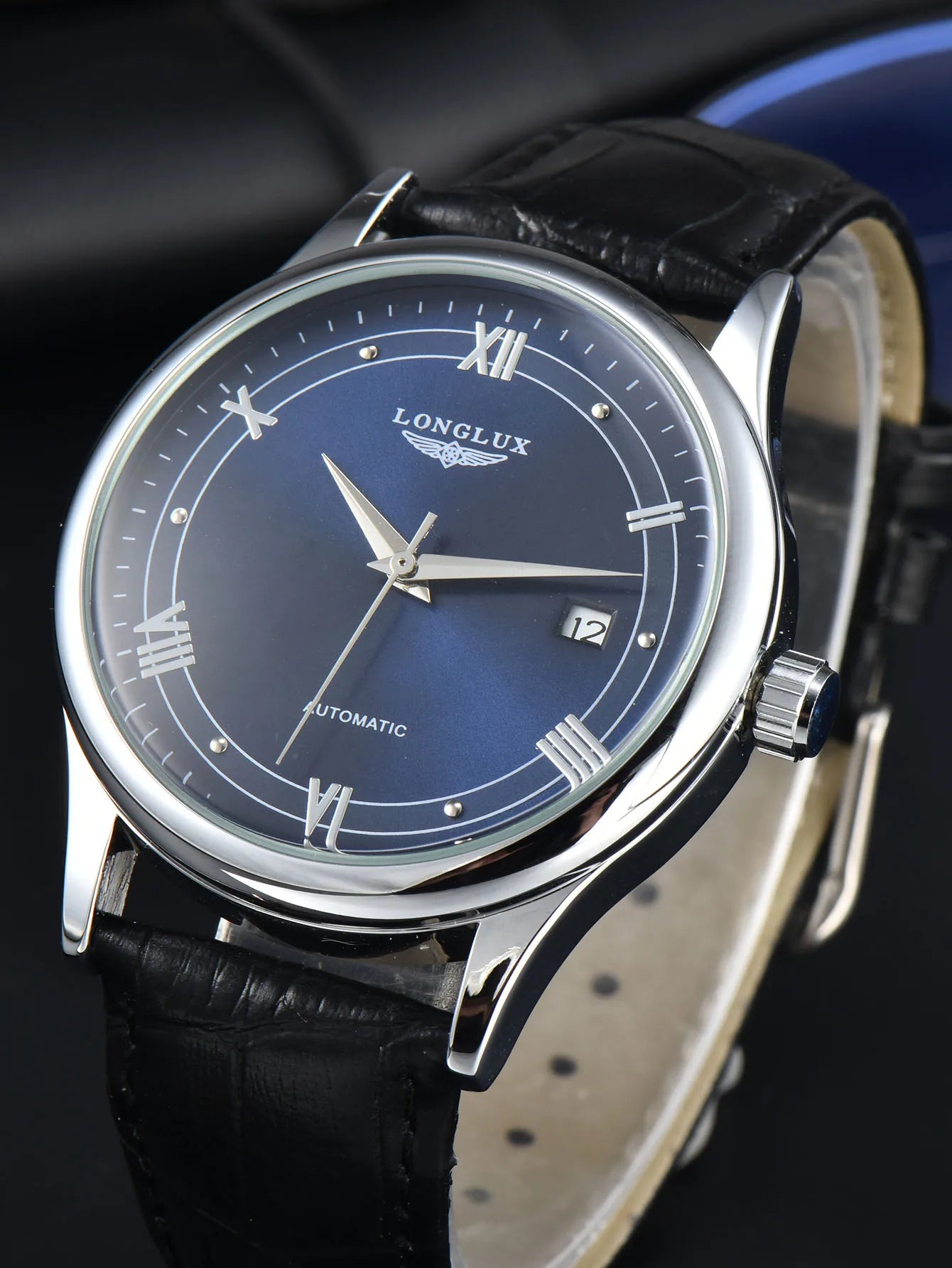 mechanical wristwatches men watch luxury blue watch waterproof watch fashion leathers calendar roman free shipping items