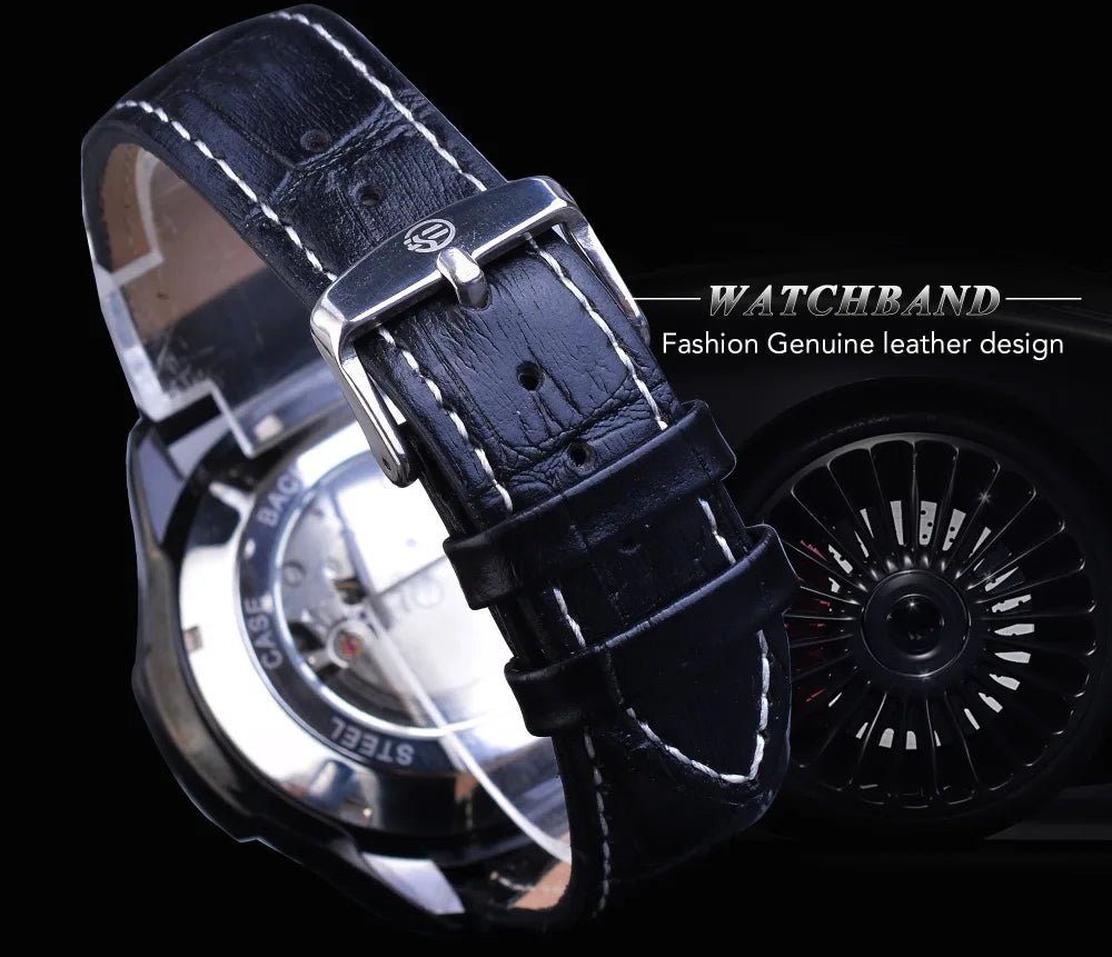 Fashion Forsining Top Brand Genuine Leather Men's Calendar Week Display Multifunctional Automatic Mechanical Wrist Watches