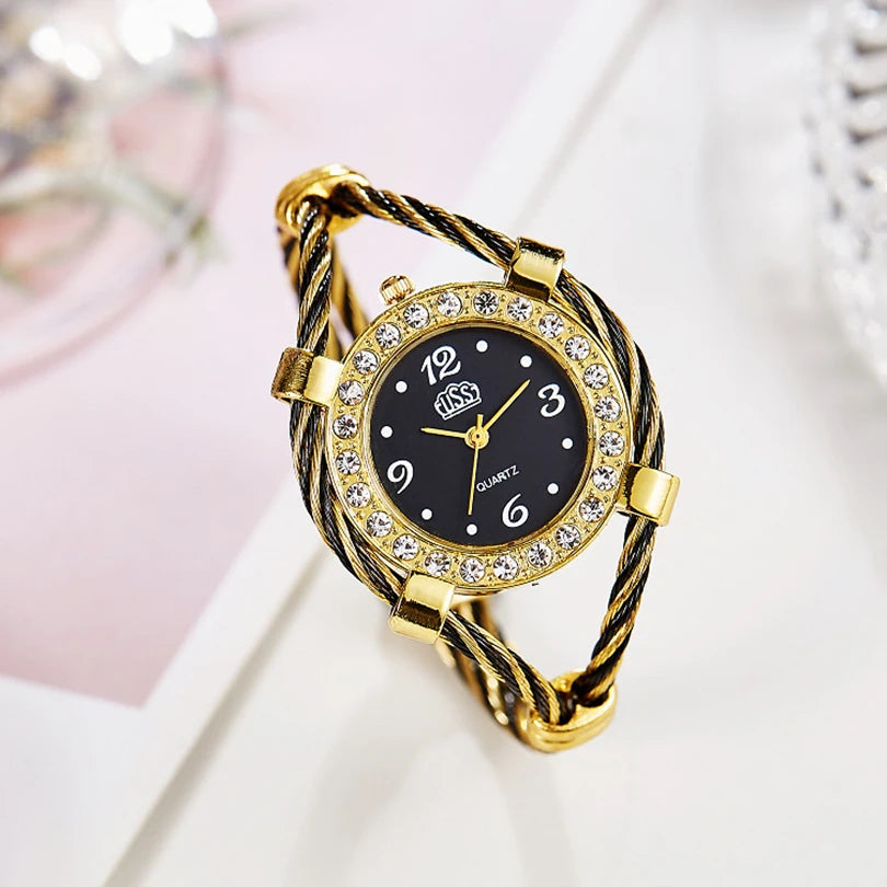 Bangle Watch Women Quartz Wristwatch Minimalist Dial Brand New Design Clock Fashion Diamond Rhinestone Bracelet Band Retro Reloj