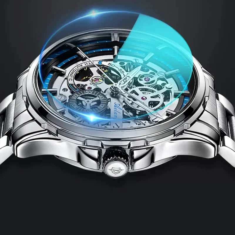 AILANG Skeleton Mechanical Watch Stainless Steel Waterproof Mens Watches Top Brand Luxury Sport Male Automatic Wrist Watches