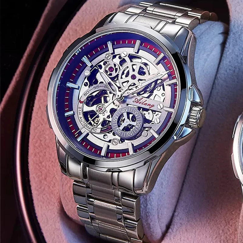 AILANG Skeleton Mechanical Watch Stainless Steel Waterproof Mens Watches Top Brand Luxury Sport Male Automatic Wrist Watches