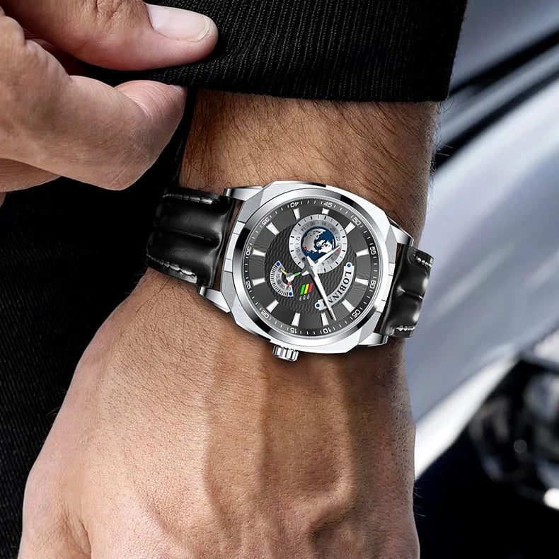 LOBINNI, relojes automáticos para hombre, reloj de lujo, reloj de pulsera mecánico, caja cuadrada luminosa de zafiro, correa de cuero a la moda