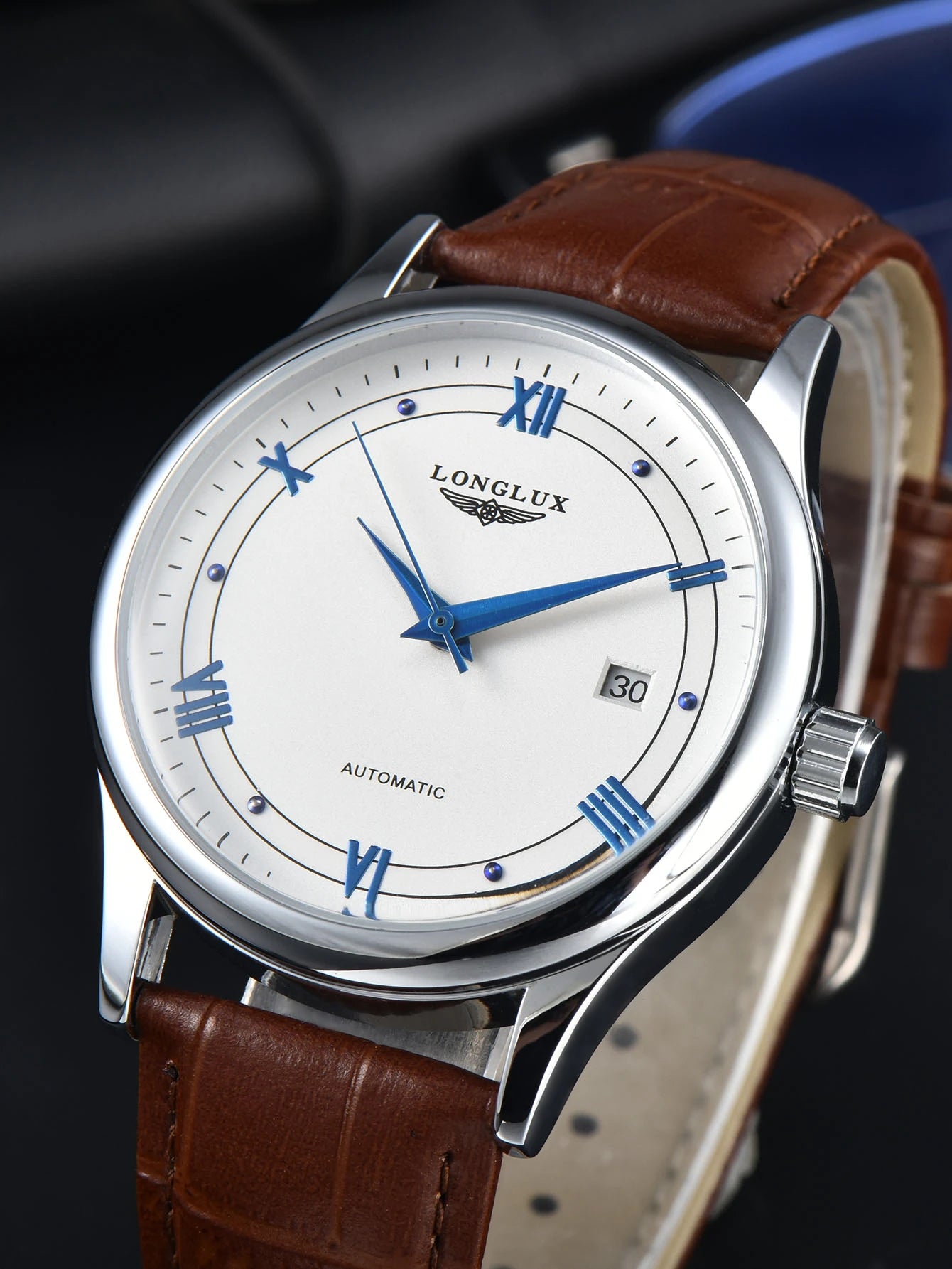 mechanical wristwatches men watch luxury blue watch waterproof watch fashion leathers calendar roman free shipping items