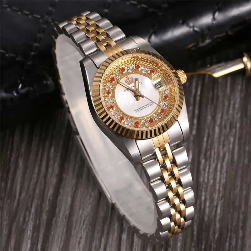 Fashion Reginald Brand Watch Luxury Green Face Diamond Watches Women Full Stainless Steel Auto Date Quartz Ladies dames horloge