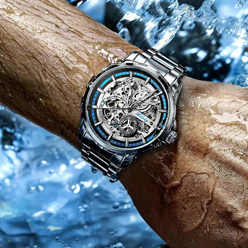 AILANG Skeleton Mechanical Watch Stainless Steel Waterproof Mens Watches Top Brand Luxury Sport Male Automatic Wrist Watches