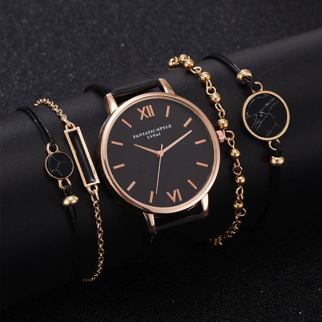 New Fashion Watch Set Women Wristwatches Leather Band Quartz Wristwatches Ladies Girls Casual Watches Reloj Mujer Montre Femme