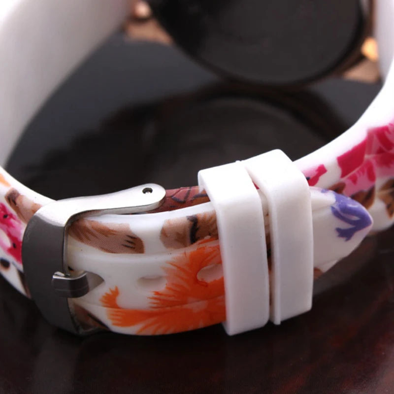 WristWatches Silicone Girl Flower Causal Watch Quartz Printed Women OR Women's Leather Watch Straps Light Up Watches for Women