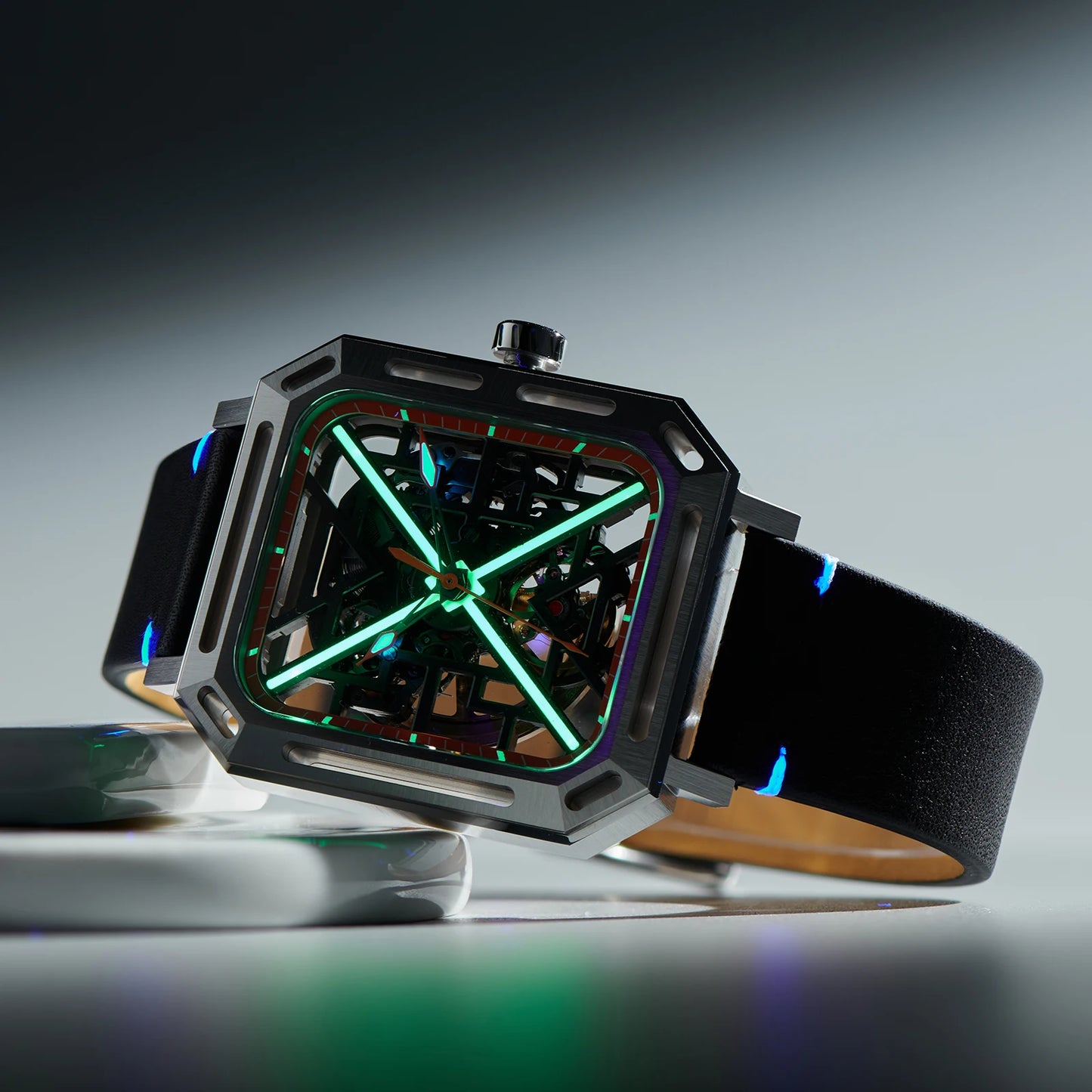 OBLVLO FM "X" Skeleton Automatic Watches Stainless Steel Rectangular Men's Watches Automatic Watches For Men