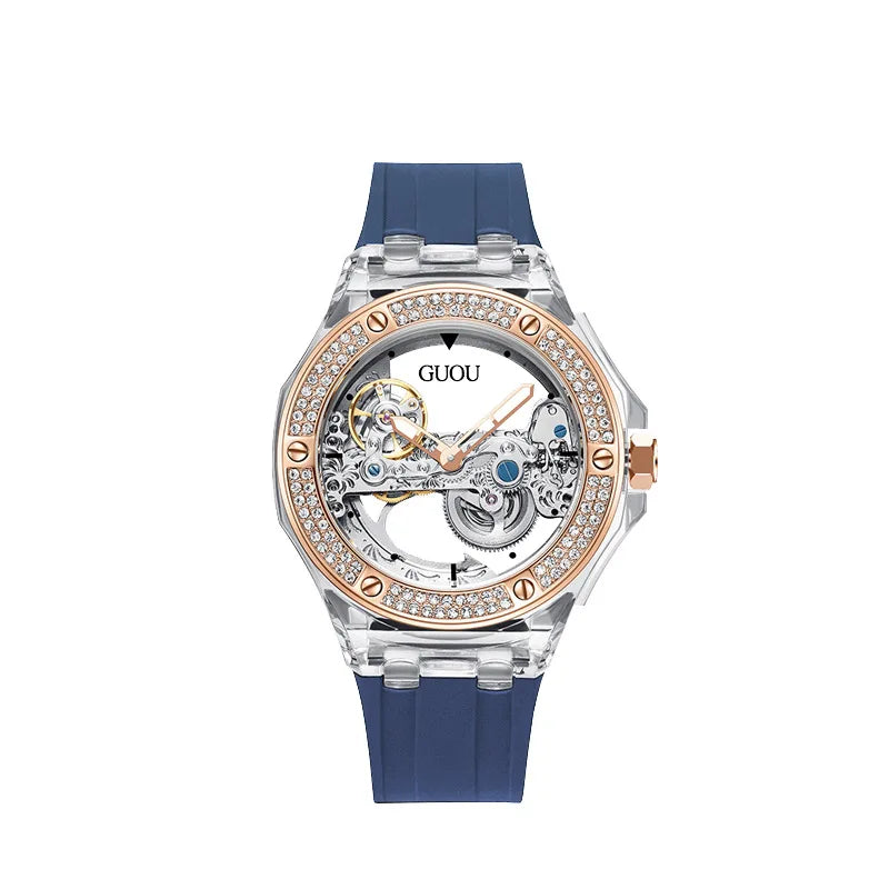 2023 Fashion GUOU Top Brand Simple Women's Waterproof Women's Watch Water Diamond Silicone Tape Trend automatic Mechanical Watch