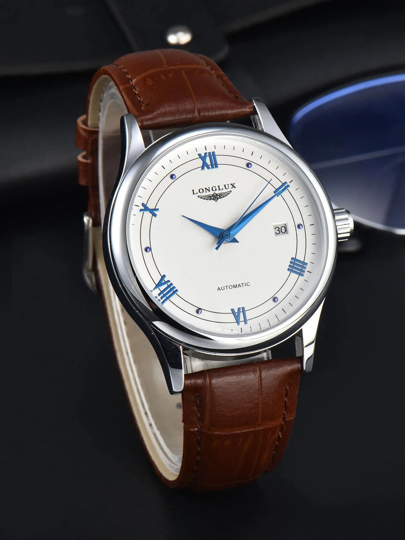 mechanical wristwatches men watch luxury blue watch waterproof watch fashion leathers calendar roman free shipping items