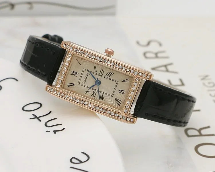 Luxury Women Watch Simple Roman Numerals Numbers Quartz Watches Ladies Diamond Clock Female Vintage Rectangle Reloj Wristwatch
