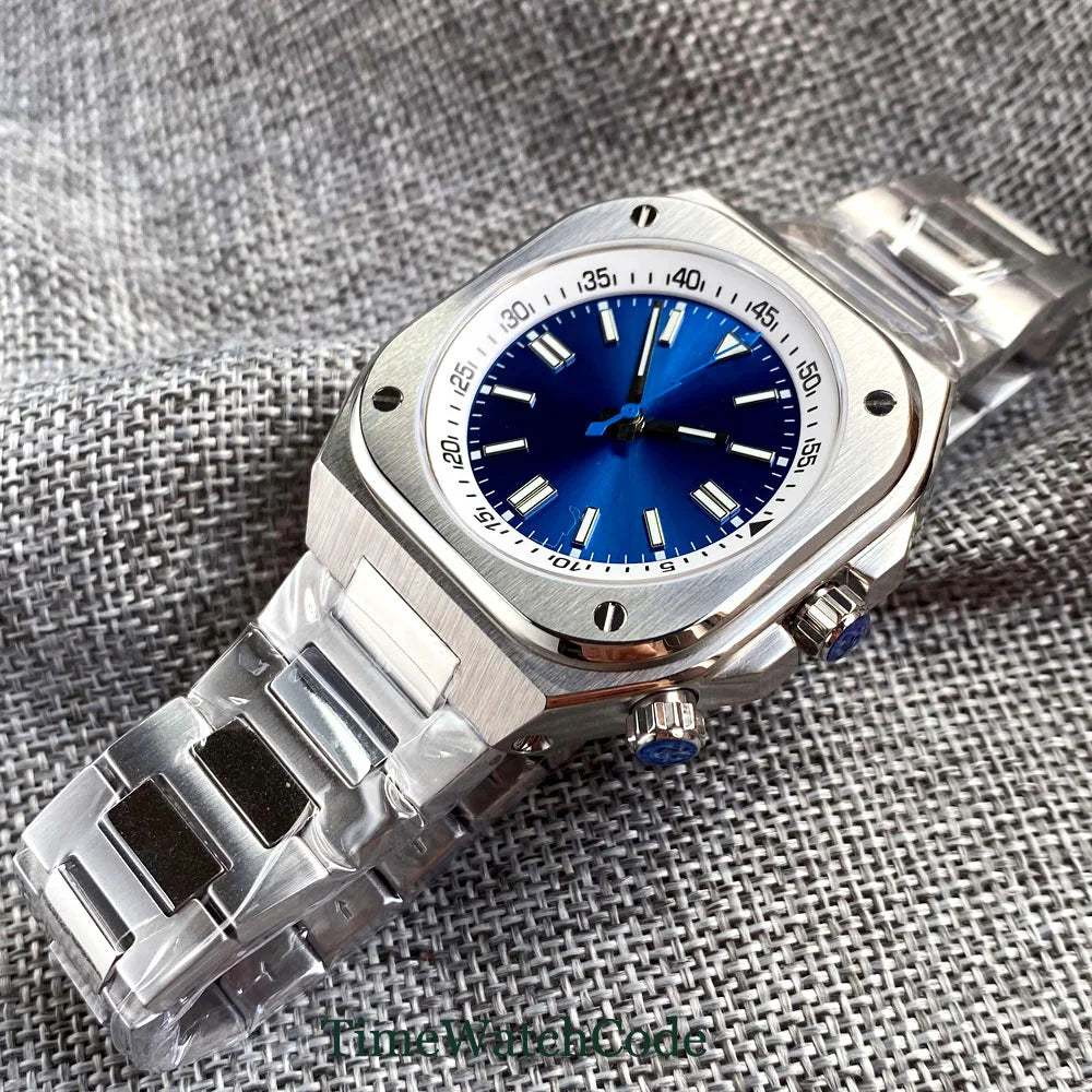 Tandorio Automatic Men‘s Watch 42mm NH35 Movement Square Case Sapphire Glass Blue Dial Rotating Chapter Ring Screw Down Crown