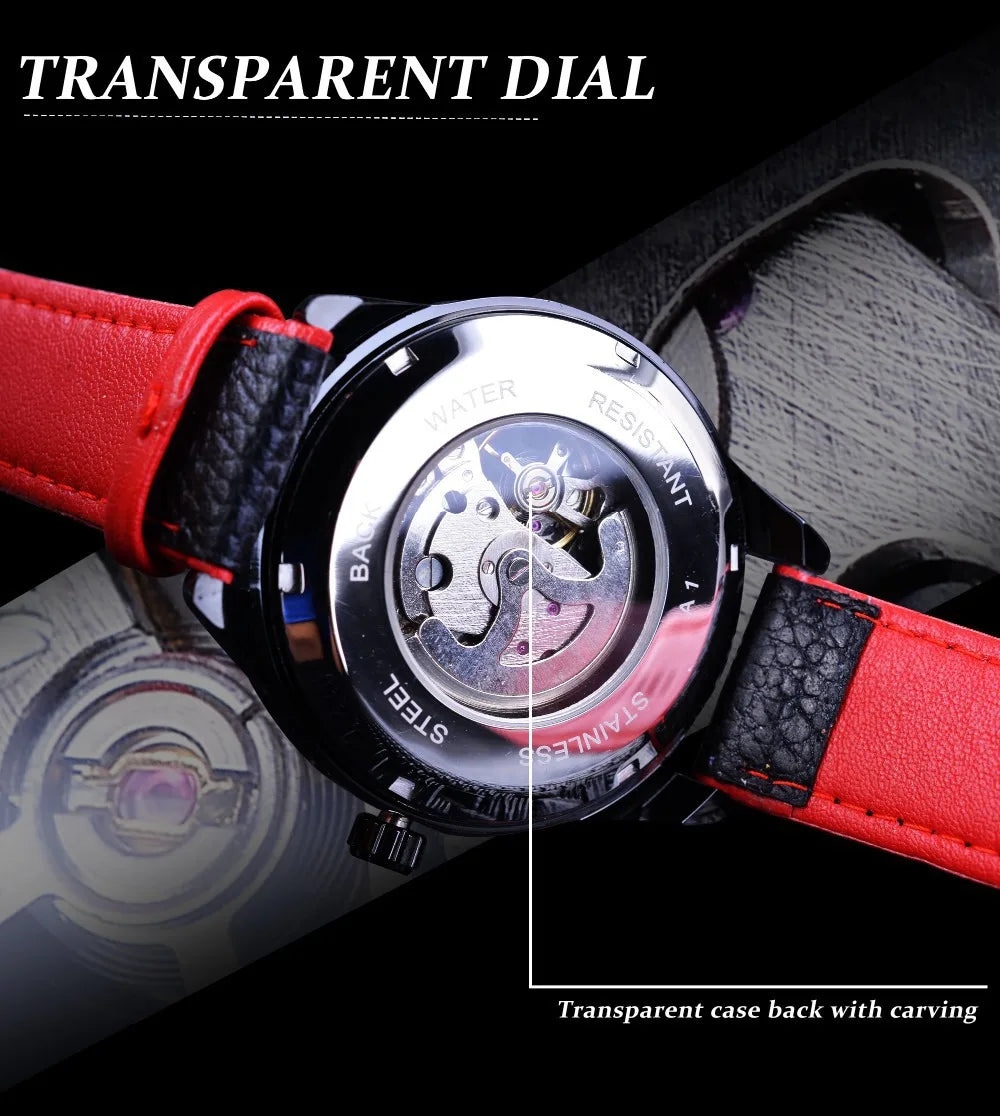 Fashion Forsining Top Brand Men's Casual Night Glow Skull Hollow Out Skeleton Waterproof Leather Mechanical Automatic Watches