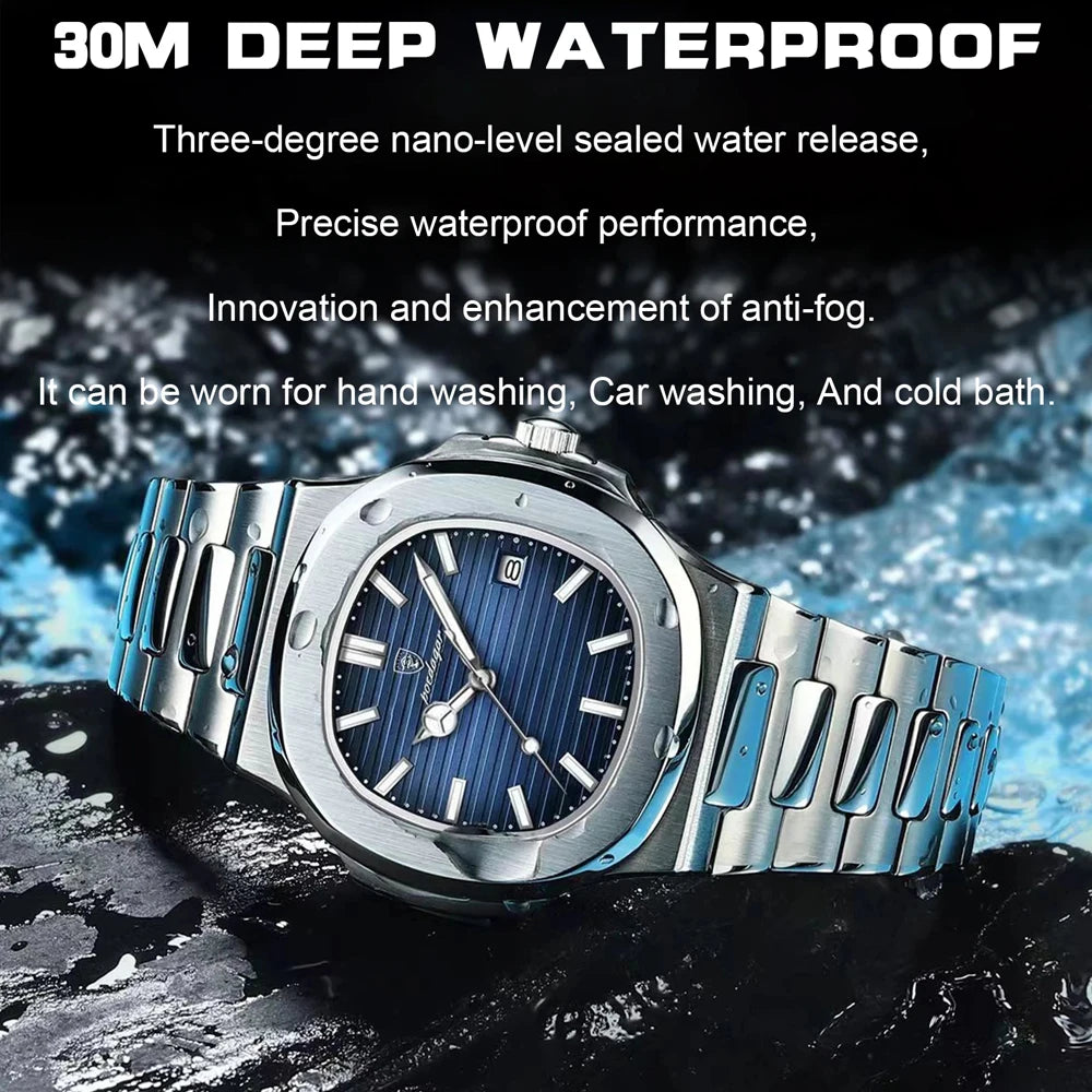 POEDAGAR 2023 New Luxury Square Quartz Watch Business Waterproof Male Clock Luminous Date Stainless Steel Men Watch Reloj Hombre