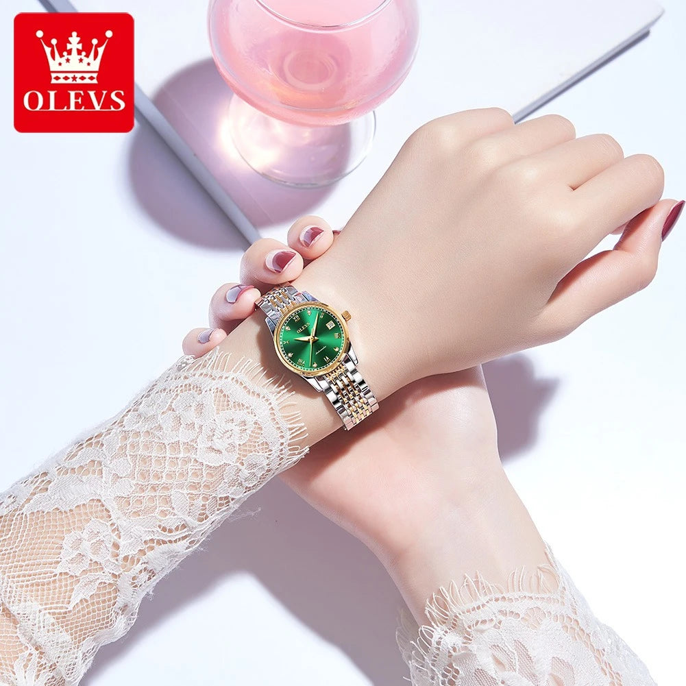 OLEVS 6602 Fashion Mechanical Watch Gift Stainless Steel Watchband Round-dial Week Display Calendar Luminous