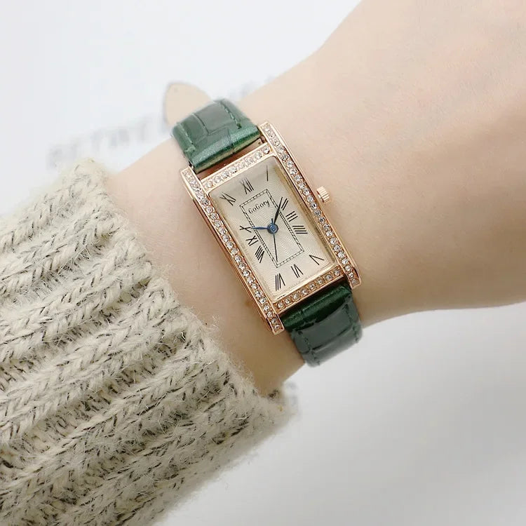 Luxury Women Watch Simple Roman Numerals Numbers Quartz Watches Ladies Diamond Clock Female Vintage Rectangle Reloj Wristwatch