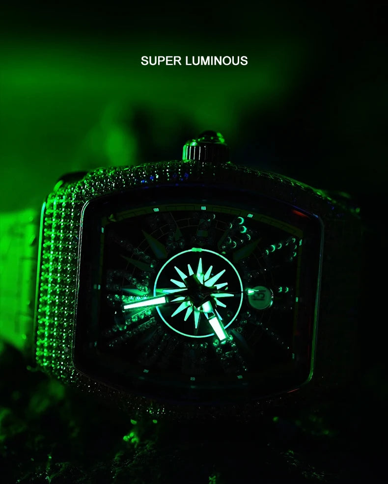 HANBORO Men Automatic Watch Luxury 53.8mm*43.5mm Mechanical Wristwatch Luminous Tonneau Case Waterproof 445 Pics Crystal