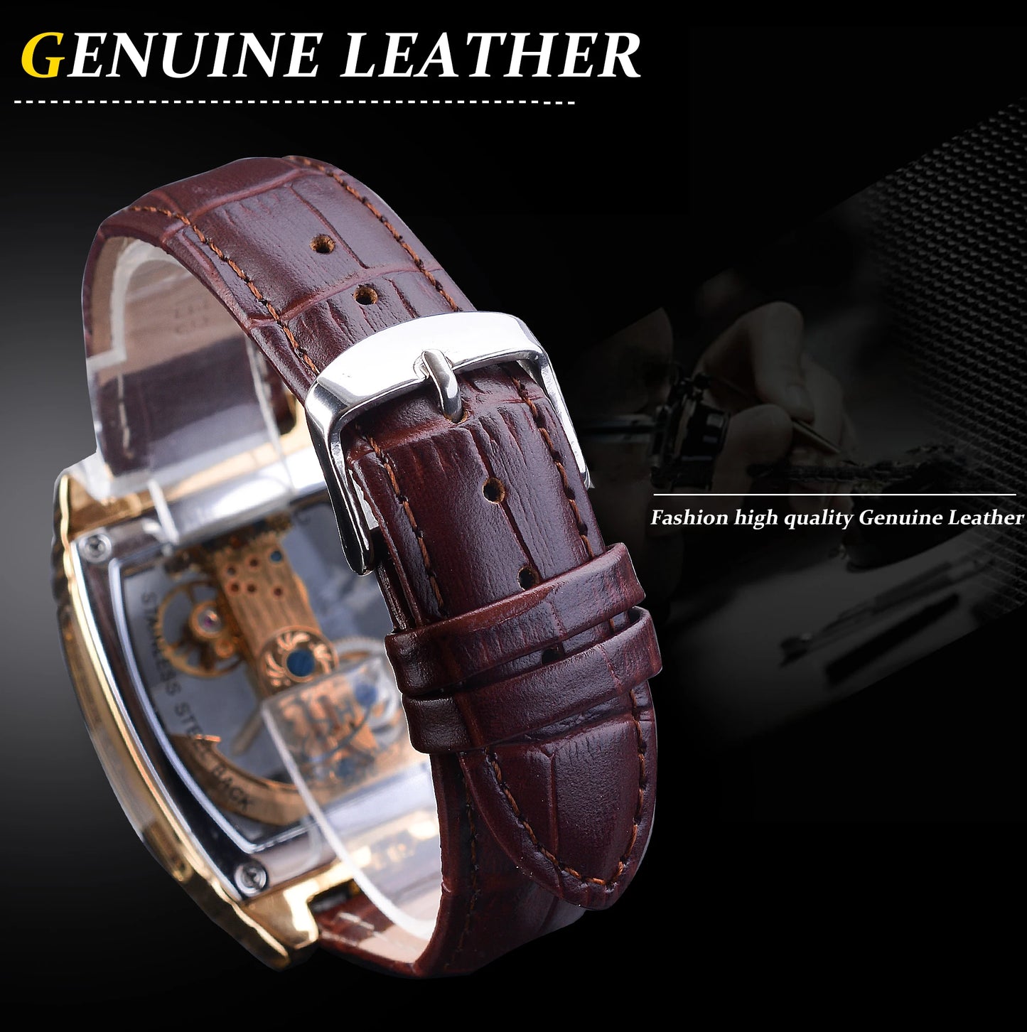 SHENHUA Transparent Royal Luxury Waterproof Automatic Mechanical Watch Leather Band Skeleton Tourbillion Gold Luminous Clock
