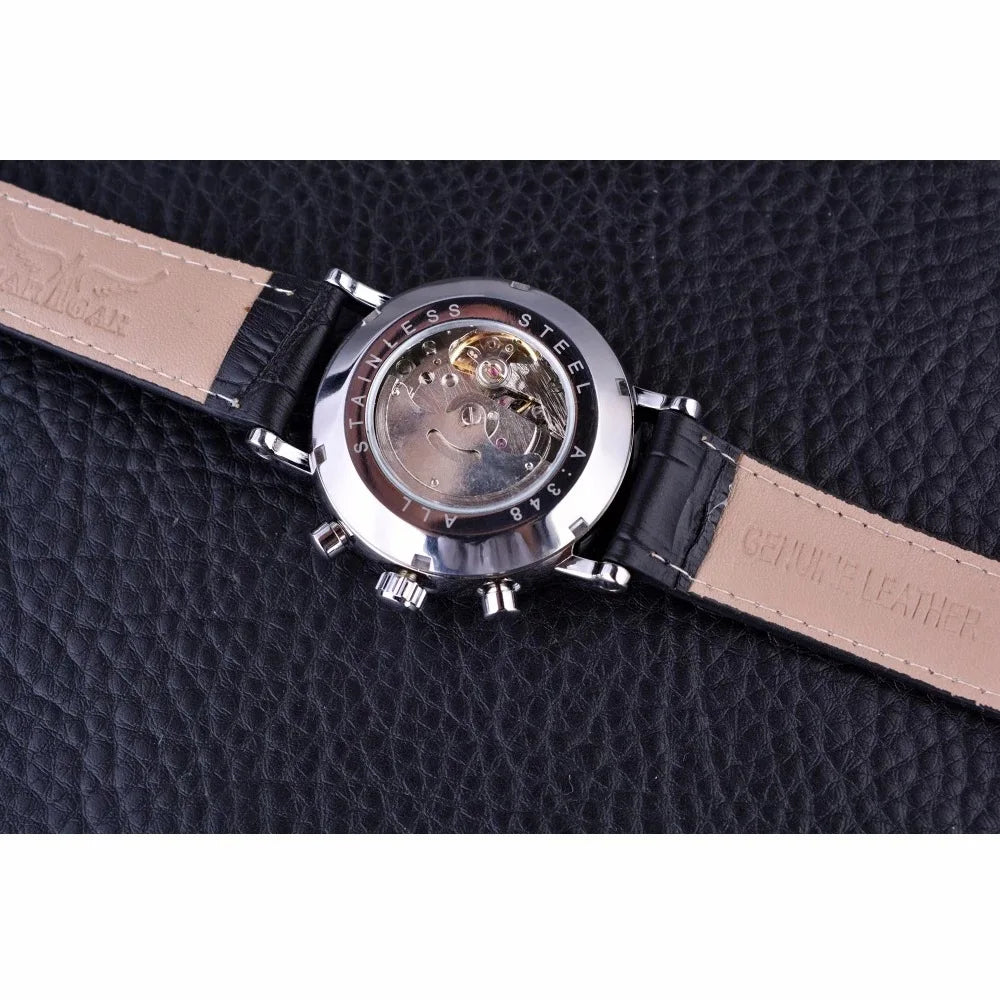 Fashion Jaragar Brand Men's Casual Six Needle Week Automatic Calendar Multi Functional Fully Automatic Mechanical Leather Watch